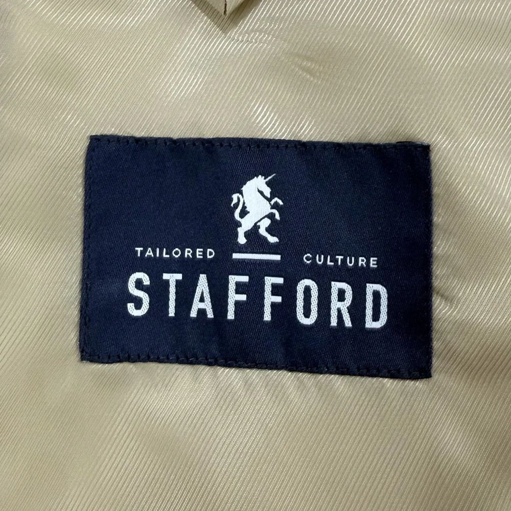 Stafford Linen Blazer Men's 48L Beige Classic Fit Double Breasted Dual Vent